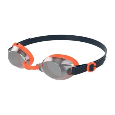 Afbeelding van Speedo Junior Jet V2 Zwembril voor kinderen, comfortabele pasvorm, verstelbaar design, anti condens, lekvrij, leren zwemmen, marineblauw/vulkanisch oranje/chroom, eenheidsmaat