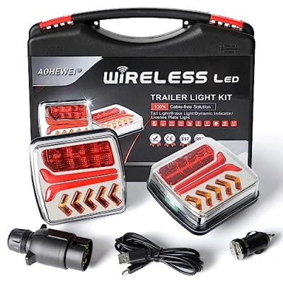 Afbeelding van AOHEWEI Draadloze led achterlichten voor aanhanger, magnetisch, draadloos, 12 V, ECE goedgekeurd, met 7 polige stekker vrachtwagen, caravan of vrachtwagen