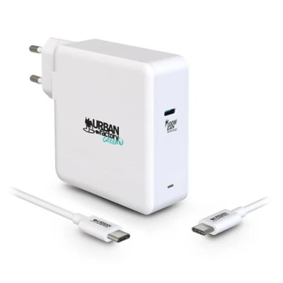 Image de Chargeur secteur GaN USB C Eco conçue 100 Watts Urban Factory Cyclee Blanc