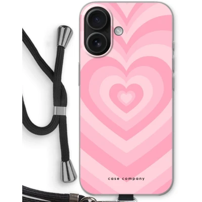 Afbeelding van Case Company® hoesje met Koord geschikt voor iPhone 16 Hart Roos Telefoonhoesje Zwart Bescherming aan alle Kanten en Over de Schermrand