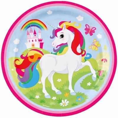 Afbeelding van Eenhoorn borden regenboog 23cm 8 stuks
