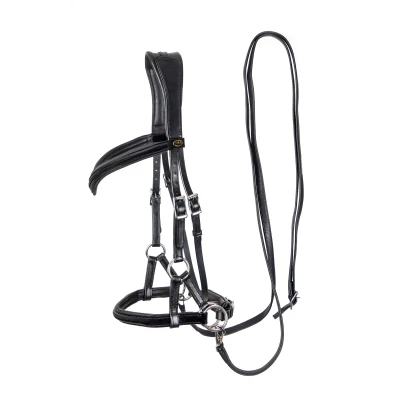 Image de F.R.A. Bridon sans Mors Isabel Side Pull Rênes en Cuir Souple Noir Cob