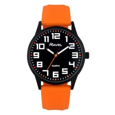 Afbeelding van Ravel Herenhorloge met zwarte behuizing siliconen sportarmband en gemarkeerde uurmarkeringen kwarts analoog RS003, Oranje