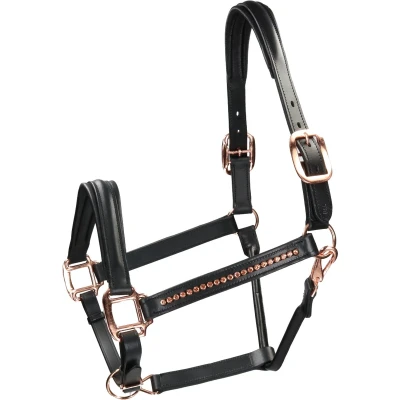 Afbeelding van HB Showtime Halster Rose Gold Leer Zwart Cob