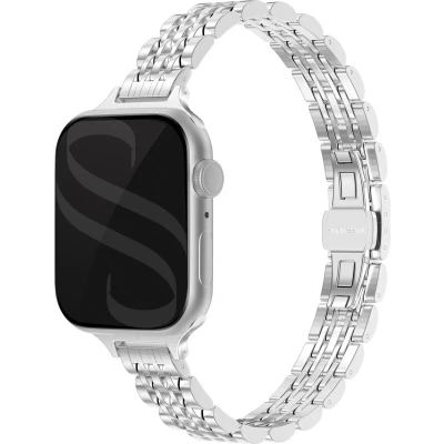 Afbeelding van Selencia Slim Steel Jubilee Inspired schakelbandje voor de Apple Watch Series 1 t/m 9 / SE (38/40/41 mm) 10 (42 Zilver