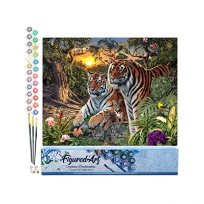 Afbeelding van Figured&#039;Art Schilderen op Nummer Volwassenen canvas Tijgerfamilie Handwerk acrylverf Kit DIY Compleet 40x50cm zonder frame