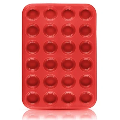 Afbeelding van Belmalia Muffinvorm voor 24 mini muffins van siliconen, antiaanbaklaag, cupcakes, brownies, cake, rode pudding