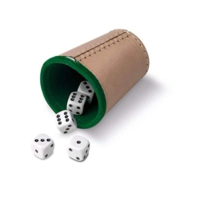 Afbeelding van Cayro Dobbelspel beker en 5 dobbelstenen van 16 mm Binnenkant gevoerd met leer Bordspel voor volwassenen Bordspelaccessoires Hoge kwaliteit Eenvoudig te gebruiken