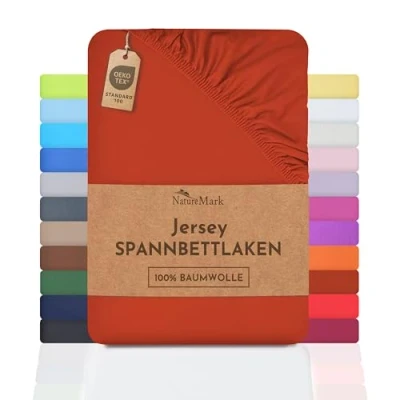 Afbeelding van NatureMark Jersey Hoeslaken, 100% katoen, kwaliteit conform OEKO TEX Standard 100, 120 x 200 cm, roestrood