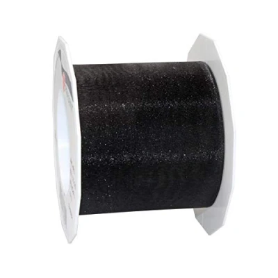 Afbeelding van C.E. Pattberg Organza lint, transparant, zwart, 25 m, 7,1 cm breed, accessoires voor decoratie en handwerk, decoratielint geschenken, elke gelegenheid