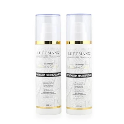 Image de LUTTMANN® Synthetic Hair Care Wig Shampoo &amp; Balm Set di cura da 200 ml ciascuno pulizia delicata per capelli sintetici specialmente parrucchini e parrucche