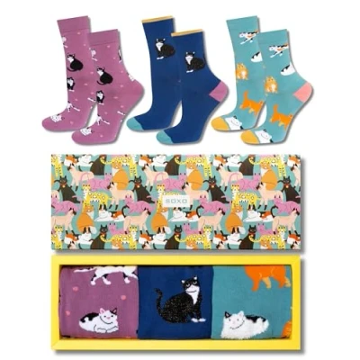 Afbeelding van soxo Kattensokken voor dames, cadeau kattenliefhebbers, fantasie, sok 35 40, 3 paar, Meerkleurig
