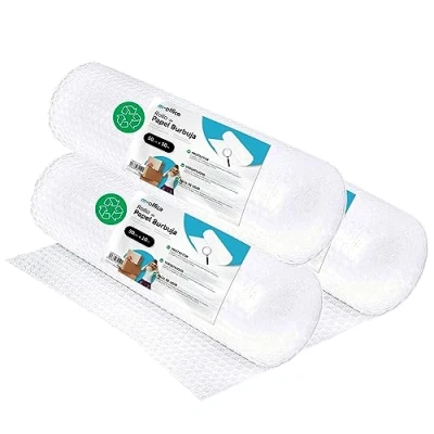 Afbeelding van m office Plastic bellenblaasrol, gerecyclede bellenblatrol voor verpakking, bubbelplastic verhuizing, verpakking en dozen, luchtkussenfolie · (50 cm x 10 m, 3 stuks)