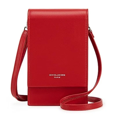 Afbeelding van David Jones Schoudertas voor mobiele telefoon dames Kleine handtas gedragen op de schouder Elegante mini tas Kunstleer Croco Stad Werk Reizen Avond, Rood, Stijlvol