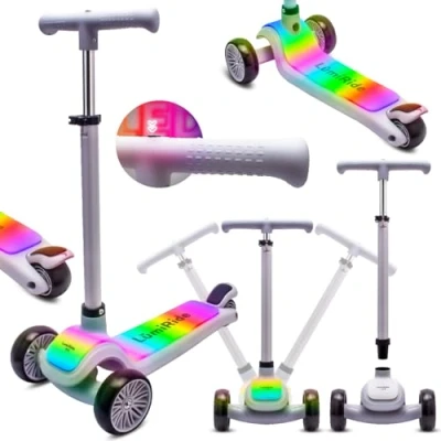 Afbeelding van LUMI RIDE Kinderstep 3 wielen, Scooter voor kinderen driewieler, Grijs, Balance LED, Inklapbaar, Verstelbaar Stuur, Voetrem, Antislip Dek, Afneembaar Stuur