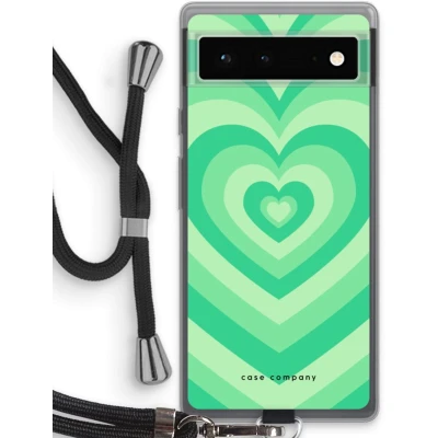 Afbeelding van Case Company® hoesje met Koord geschikt voor Google Pixel 6 Hart Groen Telefoonhoesje Zwart Bescherming aan alle Kanten en Over de Schermrand