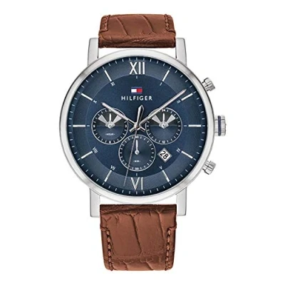 Afbeelding van Tommy Hilfiger Multifunctioneel analoog kwartshorloge voor heren met lichtbruine leren band 1710393, Bruin, Riem