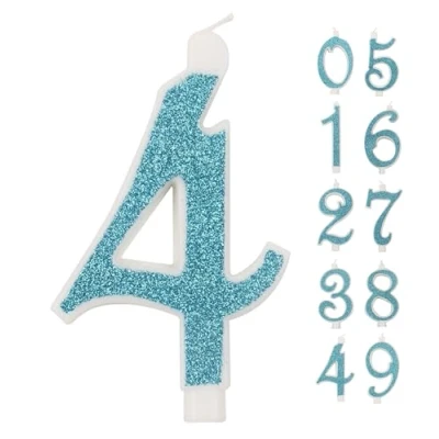 Afbeelding van Grote kaars, 10 cm, verjaardagskaarsen nummer 4, 3D blauwe glitter, decoratie voor verjaardagstaart, kaarsen bruidstaart (blauw, 4)