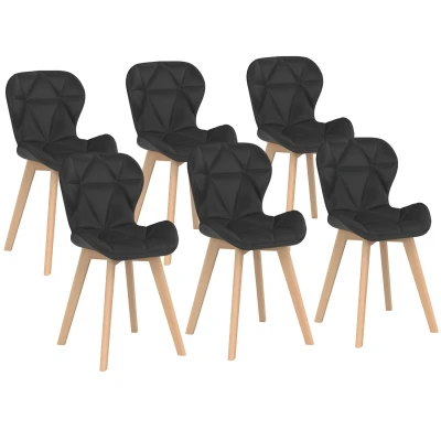 Image de Lot de 6 chaises modernes en PU noir pieds bois pour salle à manger IDMarket