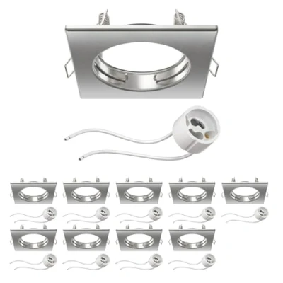Afbeelding van ledscom.de 10 stuks inbouwframe voor plafond RIR chroom mat vierkant (LED/halogeen/GU10/MR16/PAR16/50mm) incl. GU10 fitting