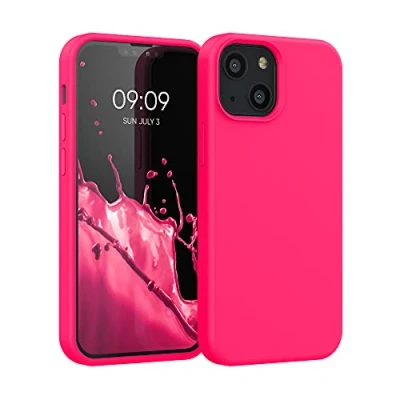 Afbeelding van kwmobile telefoonhoesje voor Apple iPhone 13 mini Hoesje met siliconen coating Smartphone case in neon roze