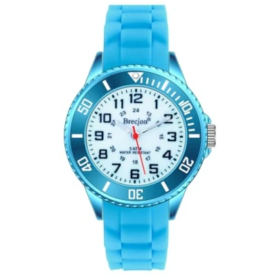 Afbeelding van Brecjon Leerhorloge voor kinderen, jongens, meisjes, siliconen, waterdicht tot 5 ATM, siliconen armband, Lichtblauwe wijzerplaat, helder