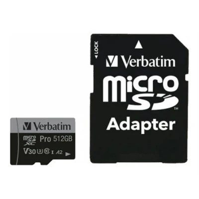 Image de Verbatim PRO U3 Carte mémoire flash (adaptateur microSDXC vers SD inclus(e)) 512 Go A2 / UHS I Class10