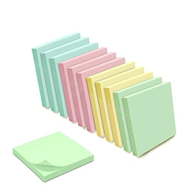 Image de 1200 Notes autocollantes repositionnables pack 12 blocs de 100 feuillets 75 x mm 4 couleurs pastel assorties