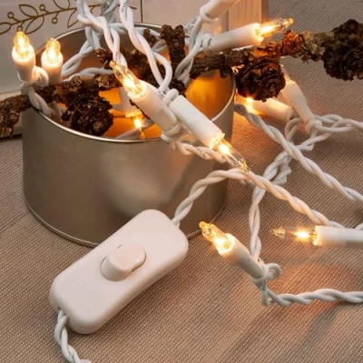 Afbeelding van HELLUM Lichtsnoer binnen 20 stuks, 2,85 m kerstboom lichtketting warm wit, mini raam kerstdecoratie, kaarsen met stekker, stopcontact kabel 832051