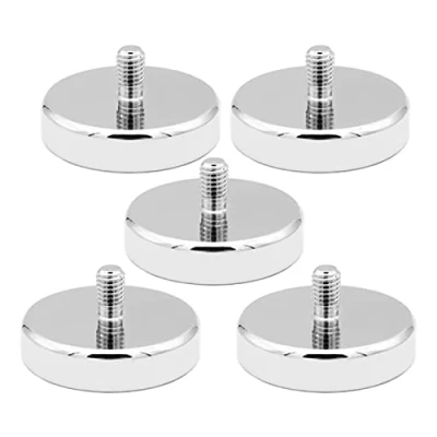Afbeelding van 5 stuks neodymium magneten Ø 32 mm met M6 schroefdraad, 35 kg hechtkracht, ronde schroefdraad voor schroeven, ogen of haken
