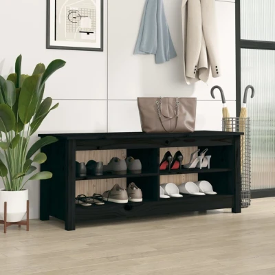 Afbeelding van Schoenenbank 110x38x45,5 cm massief grenenhout zwart