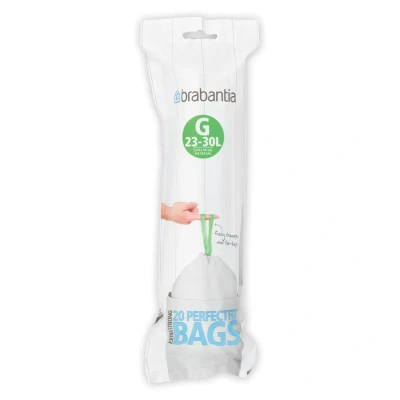 Afbeelding van PerfectFit afvalzak met trekbandsluiting code G, 23 30 liter, 20 stuks/rol White Brabantia