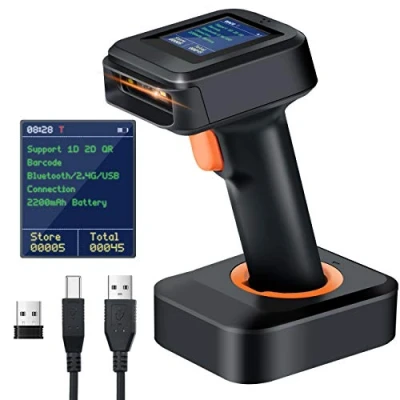 Afbeelding van Tera 2D Streepjescodescanner Draadloos, Bluetooth QR Code Scanner, met Time Display Screen Batterij Niveau Indicator Opladen Base, Patent Nummer 90078251950003, HW0006