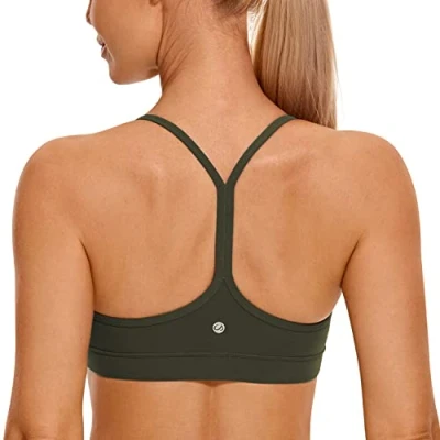 Afbeelding van CRZ yoga dames lage impact gewatteerde sportbeha voor Y racer rug spaghettibandjes beha tops, Groene Olijf