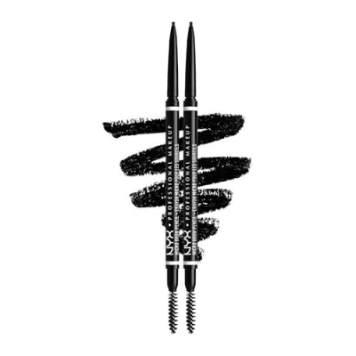 Afbeelding van NYX Professional Makeup Micro Brow Pencil, ultrafijn potlood, dubbel uiteinde, met intrekbare vulling en borstel, 2 stuks, kleur: zwart (08)