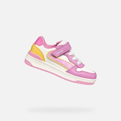 Afbeelding van Geox Washiba GIRL Sneakers laag voor kinderen, Maat: 26, Dark pink/yellow Imitatieleer/ textiel