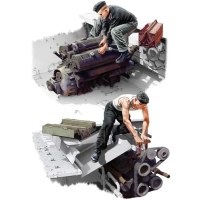 Afbeelding van 1:35 MiniArt 35331 Maybach 120 Engine for Panzer III/IV Family w/Repair Crew Plastic Modelbouwpakket