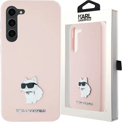 Afbeelding van Karl Lagerfeld Siliconen Choupette Metalen Pin hoesje voor Samsung Galaxy S24+ roze