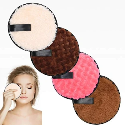Afbeelding van URAQT 4 stuks wasbare katoenen make up remover, set biologische remover pads, herbruikbaar, gezichtsreinigingsdoekjes, huidverzorging, pads voor alle huidtypes
