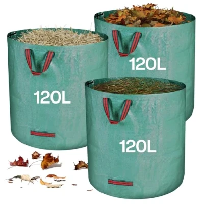 Afbeelding van Zanfqvo Set van 3 robuuste tuinafvalzakken 120 liter Met handgrepen Opvouwbare en groene afvalzakken polypropyleen stof 150 g/m² Grassnijder voor tuinafval Snijden