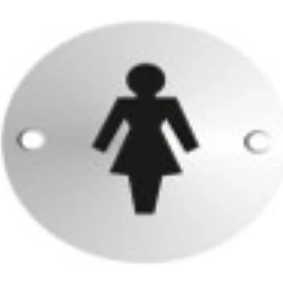 Afbeelding van Pictogram Dames Toilet bordje, Satijn Geanodiseerd Aluminium, Voorgeboord, 72mm Dia, Zilver en Zwart