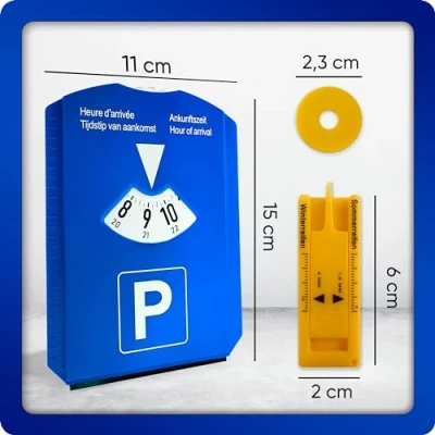 Afbeelding van Procar Equipment Multifunctionele parkeerschijf, parkeerschijf met klok, ijskrabber, boodschappenpenning, bandenprofielmeting en ruitenwisser