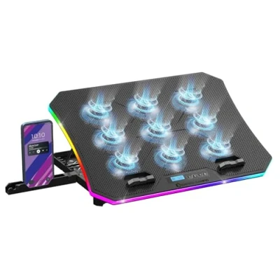 Afbeelding van EMPIRE GAMING Guardian C900 (2024 Nieuw) Laptop koeler 12&quot; tot 18&#039;&#039; RGB Gamer 9 Ventilatoren LCD Controller 10 Modi 7 Instelbare Hoogten Afneembare houder