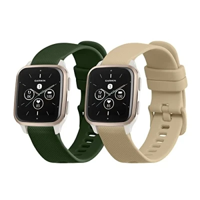 Afbeelding van kwmobile 2x horlogebandjes geschikt voor Garmin Venu Sq 2 Music / bandje Smartwatch bandjes van TPU Activity tracker horloge band in donkergroen beige