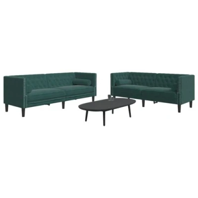 Image de vidaXL Ensemble de canapé Chesterfield et traversins 2 pcs vert foncé3209293