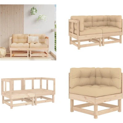 Afbeelding van Loungeset Met Kussens Massief grenenhout of Douglas Hout 1 / Natuurlijk 2x hoek