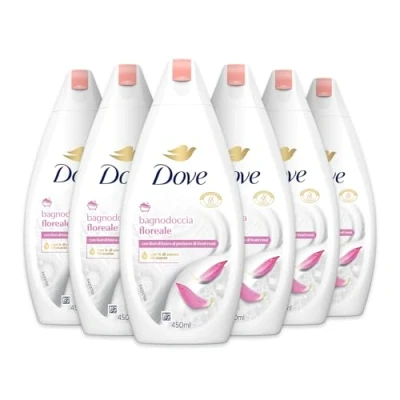 Afbeelding van Dove Douche met bloemen, hydraterend, dermo natuurlijk, lotusbloemen en rode vruchten, 1/4 vochtinbrengende crème, dermatologisch getest, zeep voor mannen vrouwen, 100% gerecyclede fles, 6 stuks x