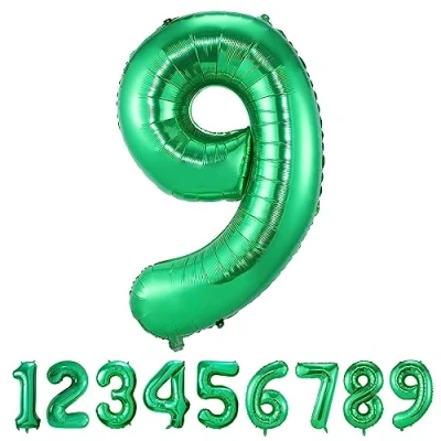 Afbeelding van 9e verjaardag ballonnen zweven wanneer opgeblazen met helium, grote cijfers, decoratie voor kinderen en volwassenen, groen, 101 cm