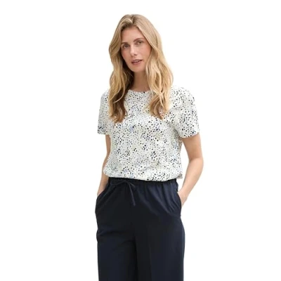 Image de TOM TAILOR T shirt basique pour femme en coton biologique, 37368 Structure multicolore à pois blancs, 3XL