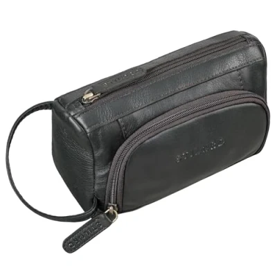 Afbeelding van STILORD Tony Vintage lederen etui grote maat met ritssluiting Astuccio Pelle pennenetui 2 vakken echt leer capaciteit, zwart., Reistas